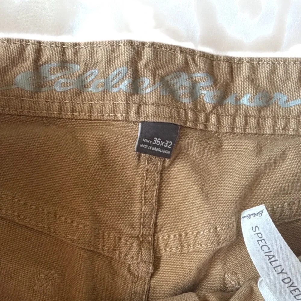 Eddie Bauer Mens Carpenter Pants Tan Brown Canvas Utility Workwear 36x32